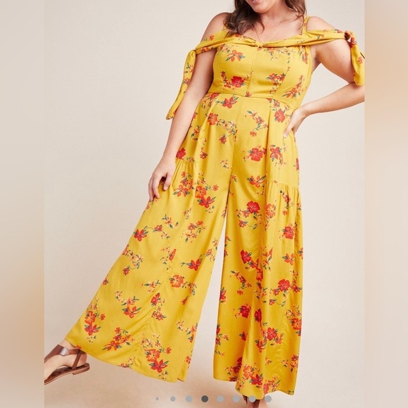 Anthropologie Pants - Anthropologie yellow floral jumpsuit EUC